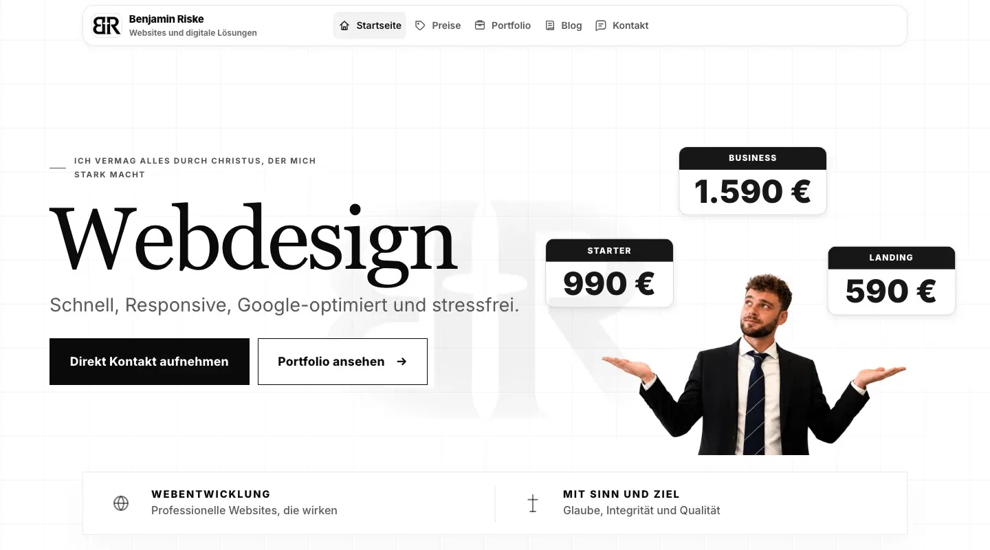 Startbereich der Website von Benjamin Riske